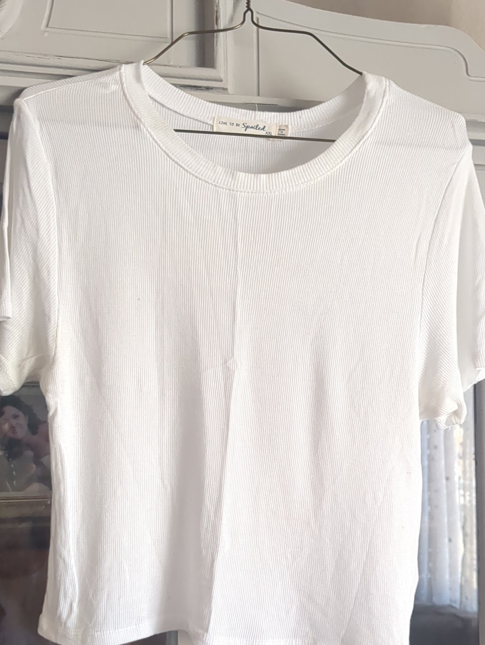 •White Ribbed Short Sleeve Tee - Picture 2 of 6